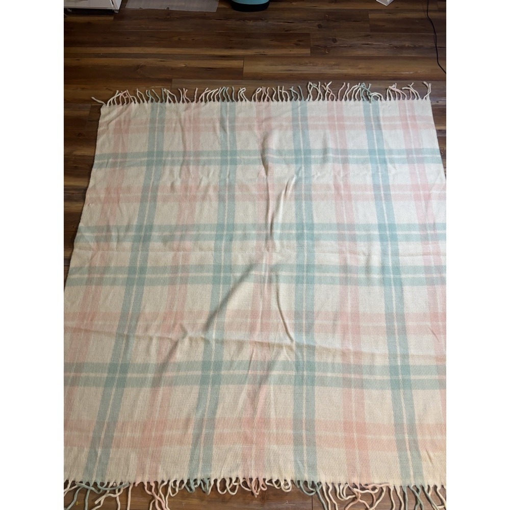 Plaid Blanket 100% Acrylic Fringe Edge 54x56 Baby NEW NOS